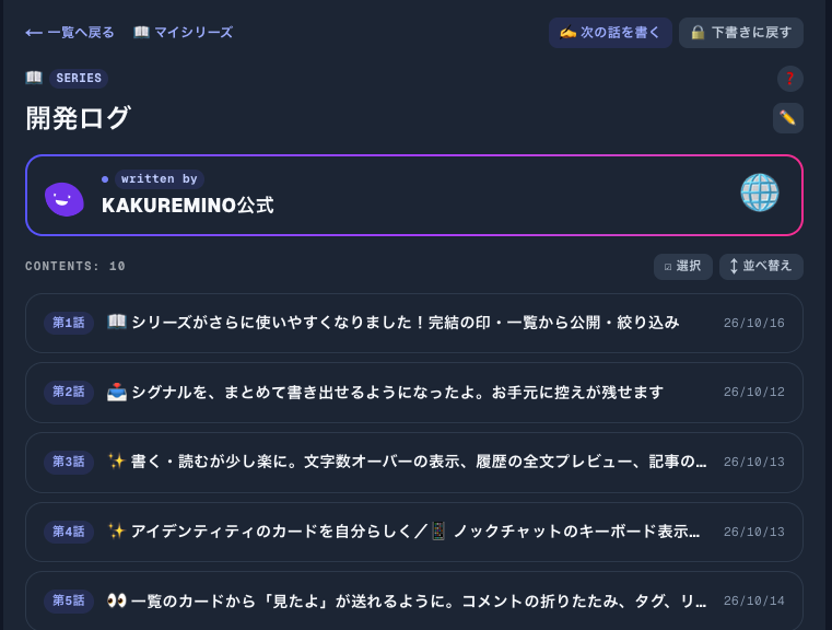 シリーズ目次ページのスクショ